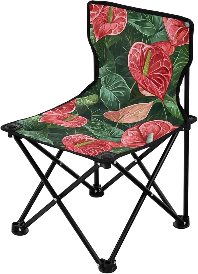 Anthurium Red Green Art Portable Backpack Beach Chairs for Adults Ultra Lightweight Folding Chair Carry Bag Included Portable Chair for Waiting in Line for Indoor Camping