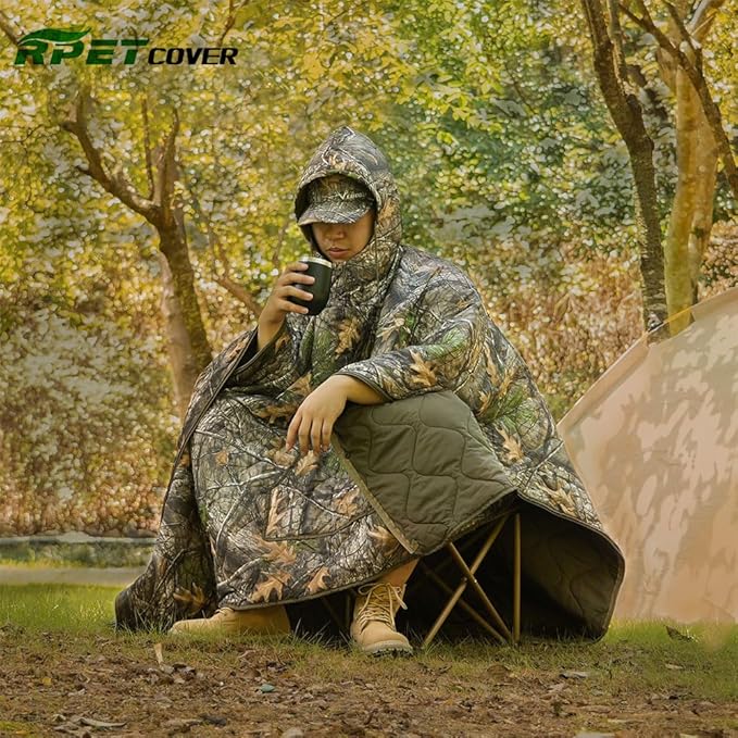 RPET Water Resistant Poncho Liner Blanket-Ideal for CampingHikingOutdoor Survivalwith Compression Sack for Easy Carry