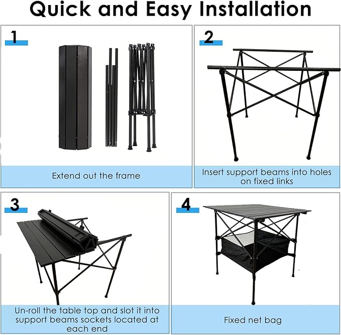 LEADALLWAY Folding Camping Table with Large Storage and Carrying Bags28x28x28inchs