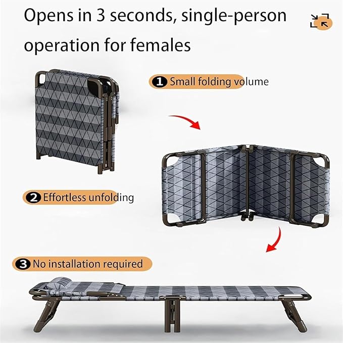 Thickened Tube Frame Camping Cot 6-Position Folding Chaise Lounge Chair Portable Folding Bed for Sleeping Office Folding Cot