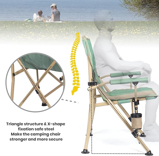 XGEAR Camping Chair with Padded Hard Armrest Sturdy Folding Camp Chair with Cup Holder Storage Pockets Carry Bag Included Support to 400 lbs