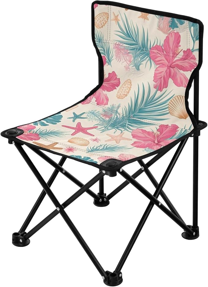 GuoChe Tropical Flower Pattern Compact Heavy Duty Camping Chairs Ultra-Lightweight Beach Chairs Carry Bag Included for Outside