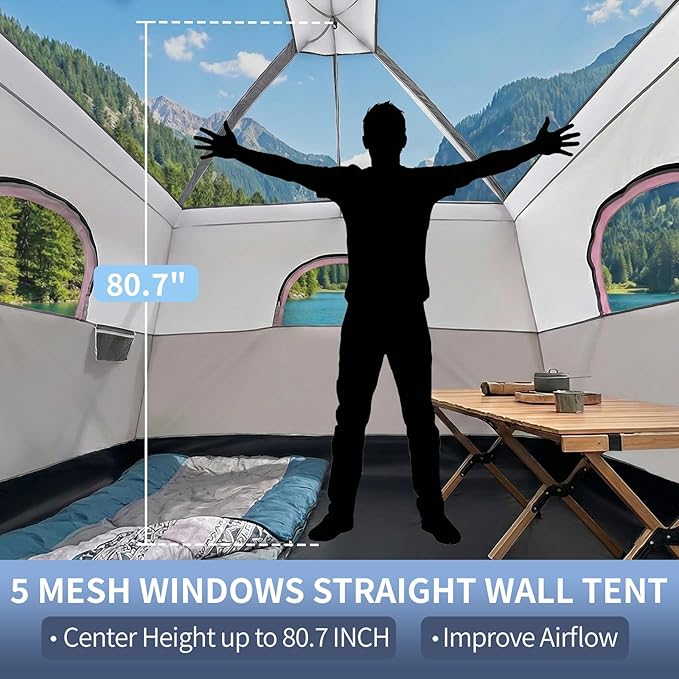 Outvita 6 Person Camping Tent with Carry Bag Waterproof Windproof Easy Setup Portable Family Camping Tent with 1 Mesh Door &amp 5 Large Mesh Windows 10'X9'X83in