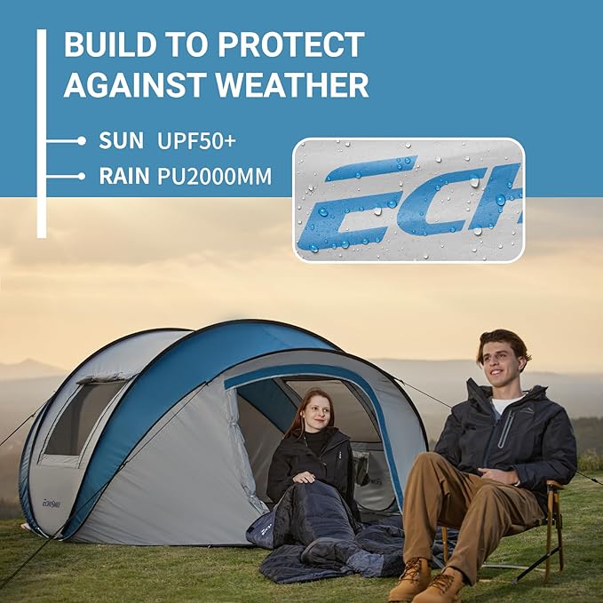 EchoSmile Instant Pop Up Camping Tent 2/4/6 Person Easy Setup Tent Water Resistant Dome Portable with Carry Bag
