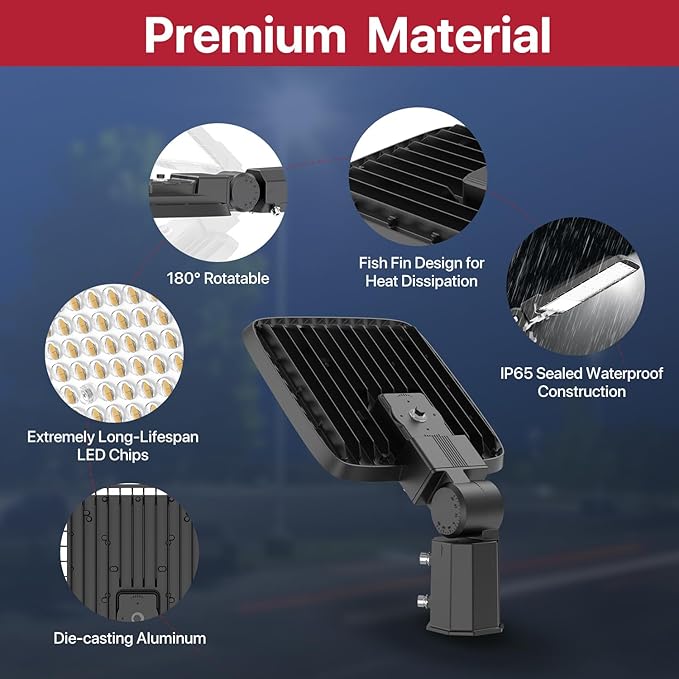 LED Parking Lot Lights Outdoor Pole Mount 150W LED Shoebox Light with Dusk to Dawn Photocell 120V LED Outdoor Lighting Exterior Flood Light Commercial Outside Light IP65 Waterproof for Yard Garage