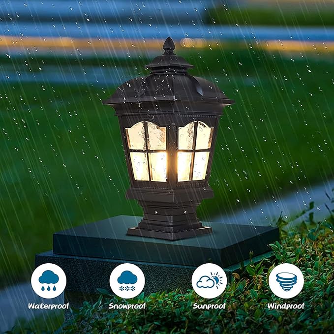 Outdoor Column Lights Waterproof Post Lights Fixture Aluminium Glass Modern Pillar ations for Patio Villa Garden Fence E26 Black