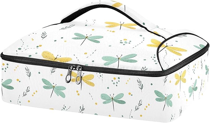 Casserole Carrier Dragonflies PrintInsulated Casserole Carrier for Hot or Cold Food Thermal Lunch Tote for Potluck Parties Picnic Beach Fits 9 x 13 Inches Baking Dish