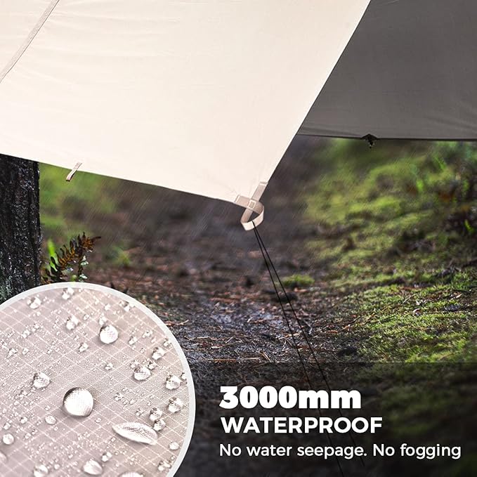 Bearhard Waterproof Camping Tarp Lightweight Hammock Rain Fly UV Protection and PU 3000mm Waterproof Backpacking Tarp Tent Footprint or Shelter Kit for Hiking and Outdoor Adventure