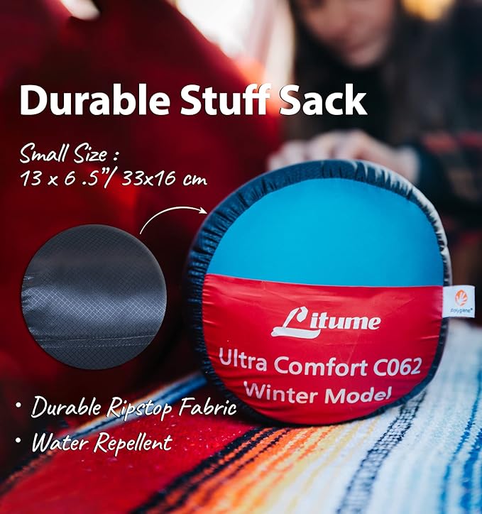 Litume Compact Velvet Lined Sleeping Bag Lightweight Three Season Sleeping Bag Water Repelling Sack for Warm and Cold Weather Comfortable Backpacking Hiking Camping Traveling