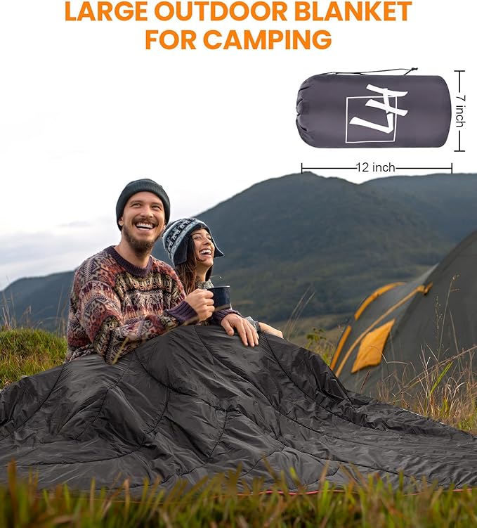 Outdoor Puffy Camping Blanket Lightweight Down Alternative Puffy Waterproof Stadium Blanket with Portable Bag Lightweight Camping Blanket for 2 People Cold Weather Sports Travel Car 79*54 inch