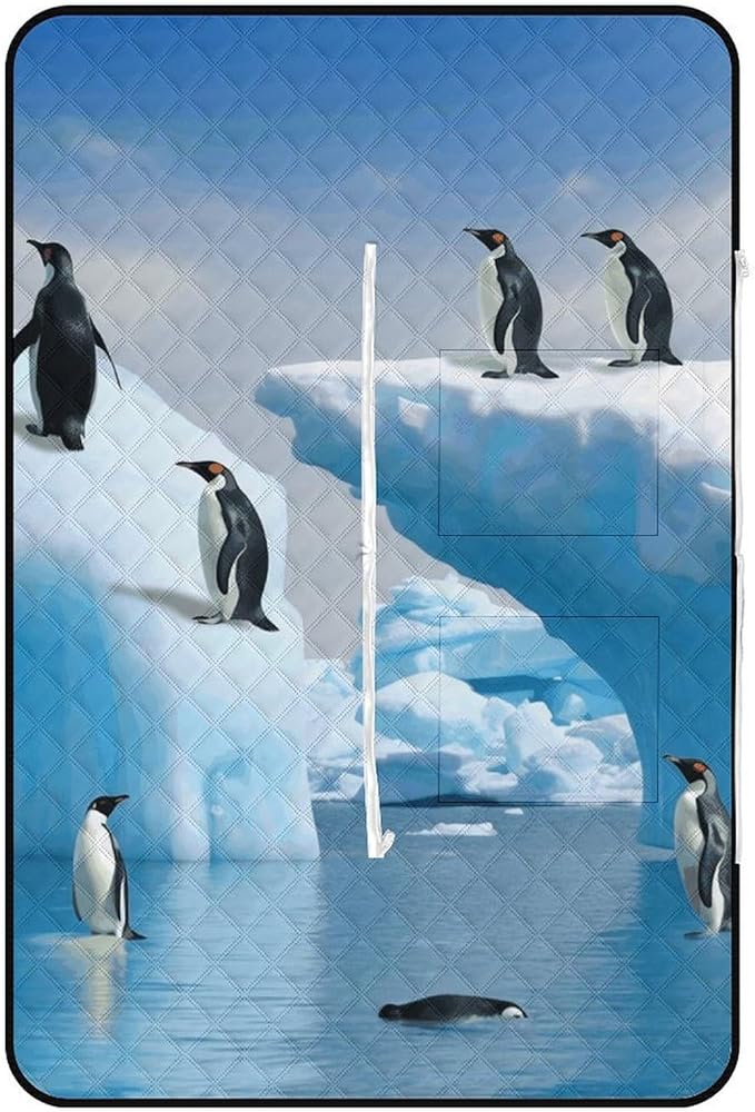 Zipper Penguins On The Iceberg Style Picnic Mat Suitable for Travel Camping Park Or Home Use