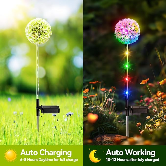 Solar Garden Lights Outdoor Decor: 4 Pack Dandelion Solar Flower Lights 2 Modes 16 LED Colored Solar Lights for Outside Waterproof Decorative Flowers for Yard Patio Gifts for Women Mom