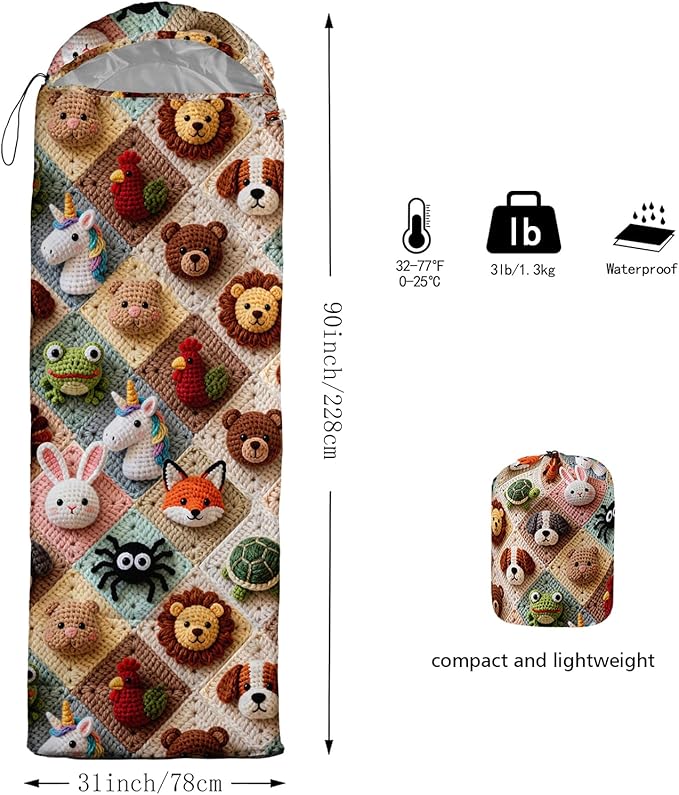 AILONEN Cartoon Camping Sleeping Bag for Boys Girls AdultsLightweight &amp Waterproof3 Season Warm &amp Cold WeatherPortablePrinted Sleeping BagTravelingCampingHiking
