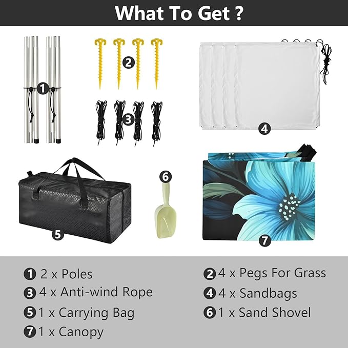 Flower FloralCamping Sun Shelters 9.2 x 10.5 FT Beach Canopy Tent Sun Shade with Carrying Bag for Camping Trips Fishing Backyard Fun or Picnics 21340025