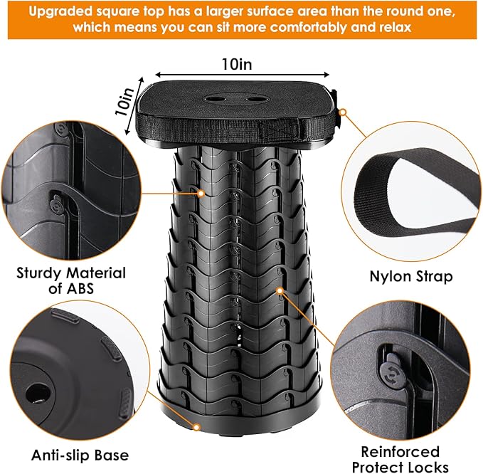 Collapsible Stool with Soft Removable Cushion &amp Waterproof Carry Bag - Lightweight Folding Stool 485lbs Capacity Portable for Adults Camping Fishing Hiking Outdoor Travel