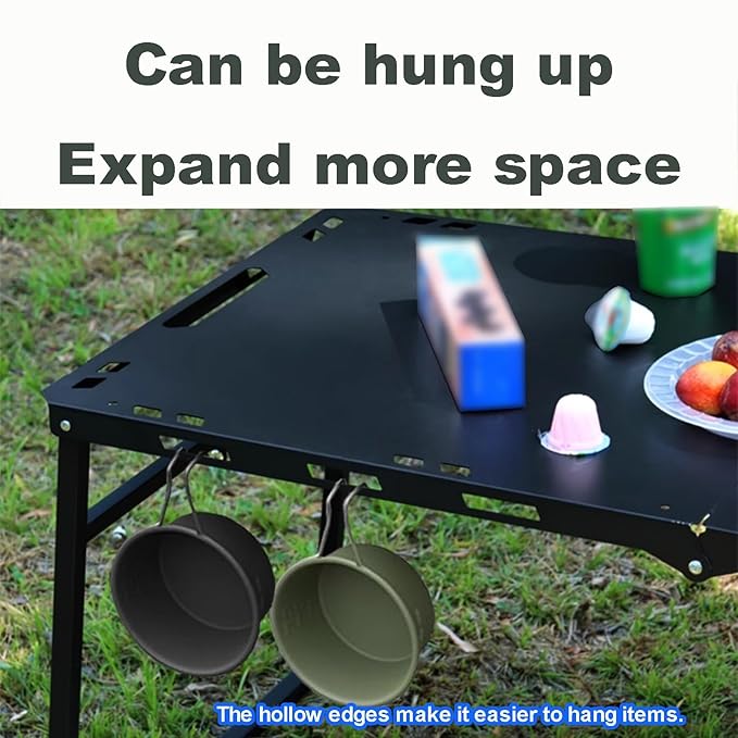 Black Outdoor Portable Folding Table Multi-Functional Camping Table Reinforced Tabletop Telescopic Legs(X-Large)