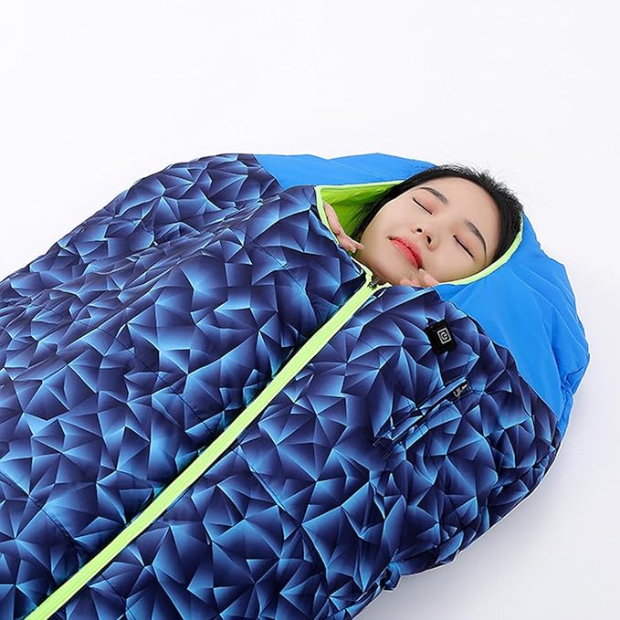 Outdoor Heated Sleeping Bag Adjustable Temperature USB Charging Portable Camping Sleeping Bag for Hiking Travel Office Blue Polyester