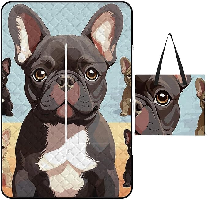 Zipper French Bulldog Dog Cute Style Picnic Mat Suitable for Travel Camping Park Or Home Use