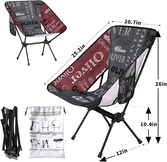Custom Camping Chair Personalized Outdoor Foldable Chair with Name Lightweight Waterproof Backpacking Chair for Beach Hiking Motorcycle Travel