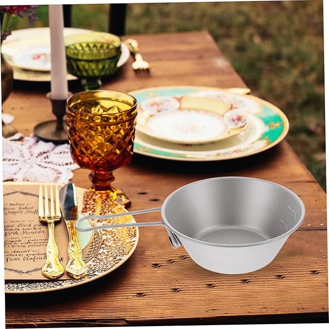 CHILDWEET Portable Titanium Camping Bowl with Folding Handle Lightweight Outdoor Dish for Hiking Picnics and Salad Versatile Tableware for Travel and Outdoor Dining