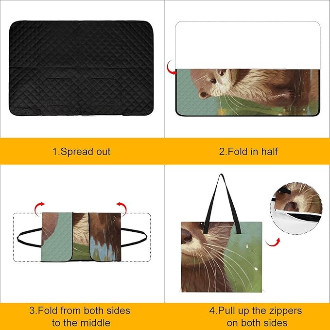 Zipper Cute Otter Style Picnic Mat Suitable for Travel Camping Park Or Home Use