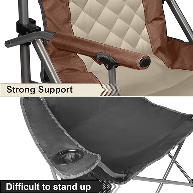 Folding Padded Camping Chair with Hard ArmrestCup HolderHeavy Duty for AdultsPaded BackrestPortable Lawn Lightweight Outdoor Camp ChairSupport up to 400lbs