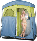 VEVOR Camping Shower Tent 2-Room Portable Privacy Tent Changing Room with Shower Bag Ground Stakes Ropes Carry Bag and Support Poles 150D Oxford Fabric with Silver Coating for Camping Fishing