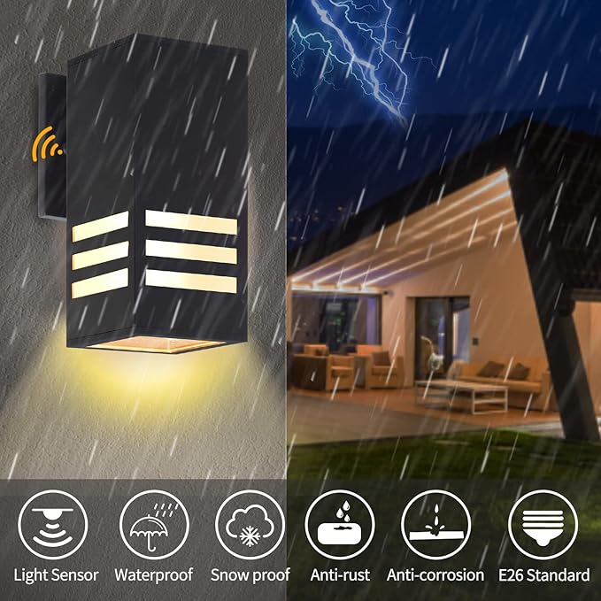 Dusk to Dawn Outdoor Wall Lantern Exterior Lighting - ETL Listed Aluminum Anti-Rust Waterproof Wall Mount Rectangular Design – Up/Down Photocell Outdoor Lighting for Porch Garage or Patio
