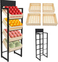 Wood Fruit and Vegetable Storage Rack 4-Tier Narrow Snack Rack Stand Farmers Market Stand for Kitchen Store Supermarket