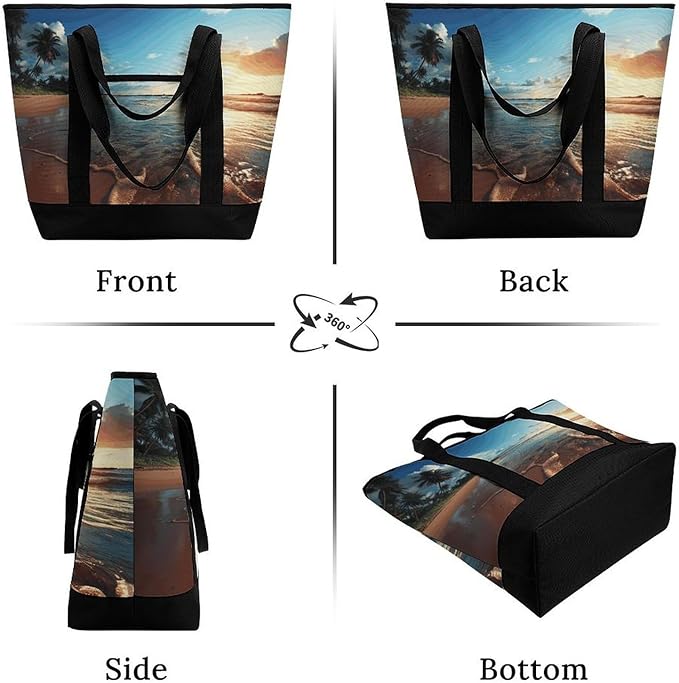 Insulated Shopping BagLarge Reusable Cooler Bags Beach Sunset Tranquil Printed Foldable Shopping BagTravel Waterproof Shoulder Bag