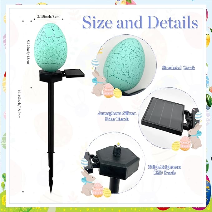 4 Pack Solar Easter Egg Lights Outdoor Waterproof Solar Easter Yard Decorations Outdoor Easters Yard Stakes Lights for Outside Lawn Walkway Patio Cemetery Grave (Red/Yellow/Green/Blue)