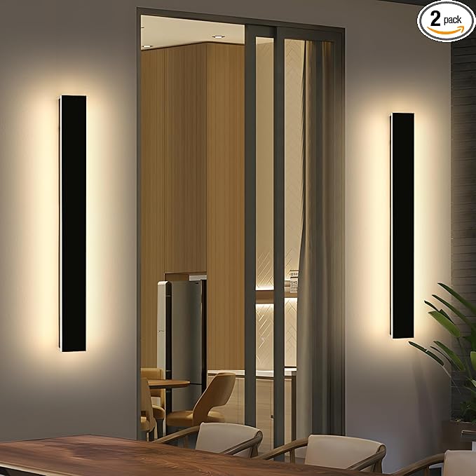 Mikeru 39.3 2Pack Outdoor Wall Sconce 3000K Warm White - IP65 Waterproof Black Exterior Light Hardwired Wall Mounted Fixture for Porch Patio &amp Entryway | Non-Dimmable Weatherproof Design