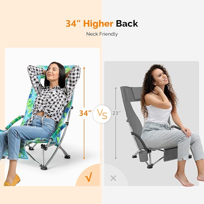 VINGLI Low Beach Chairs High Back Chairs with Carry BagFoldable Portable Backpack Beach Chair for Camping Picnic LAN-2 Pack