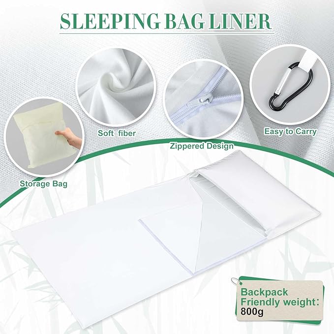 Sleeping Bag Liner for Adult 86 x 41Inch Sheet &amp Camping Sheet for Backpacking Hotel Traveling Comfy Easy Care Sleeping Bags with Zipper Storage Bag
