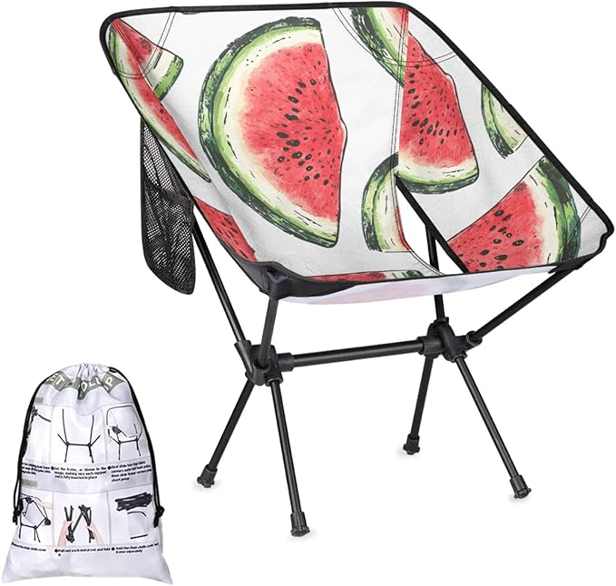 Honeybaby Folding Camping Chair Watercolor Watermelon Slices Camping Chairs Lightweight Portable Chair Outdoor Foldable Chairs for Camping Travel Picnic Beach Hiking