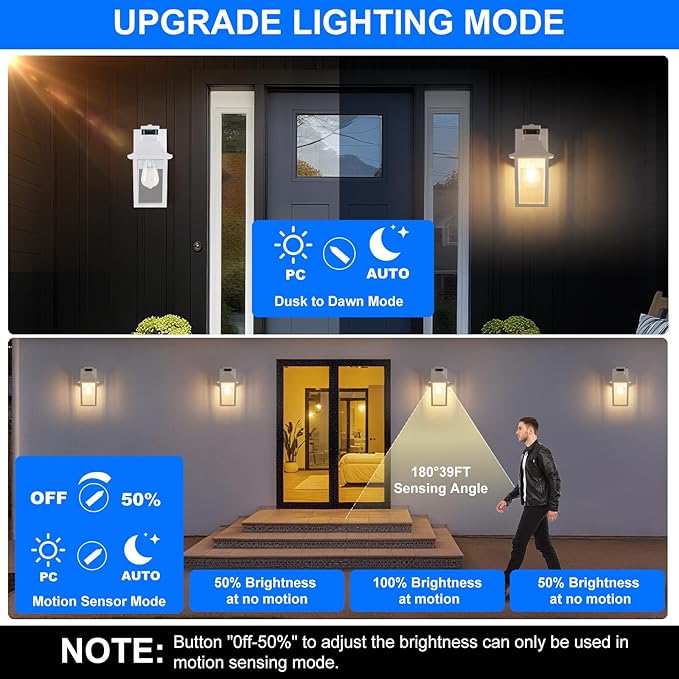 2 Pack White Porch Lights with GFCI Outlet Dusk to Dawn Motion Sensor Outdoor Lighting Waterproof Exterior Wall Sconces for House Front Door and Garage