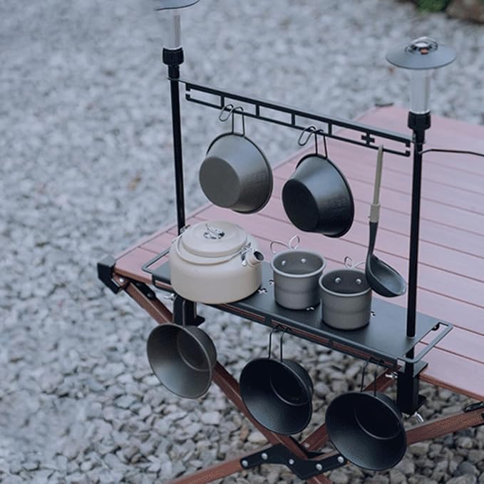 Camping Table Shelf - Outdoor Tableware Rack - Folding Camping Table Rack Portable Beach Shelf Adjustable Height Desktop for Hiking