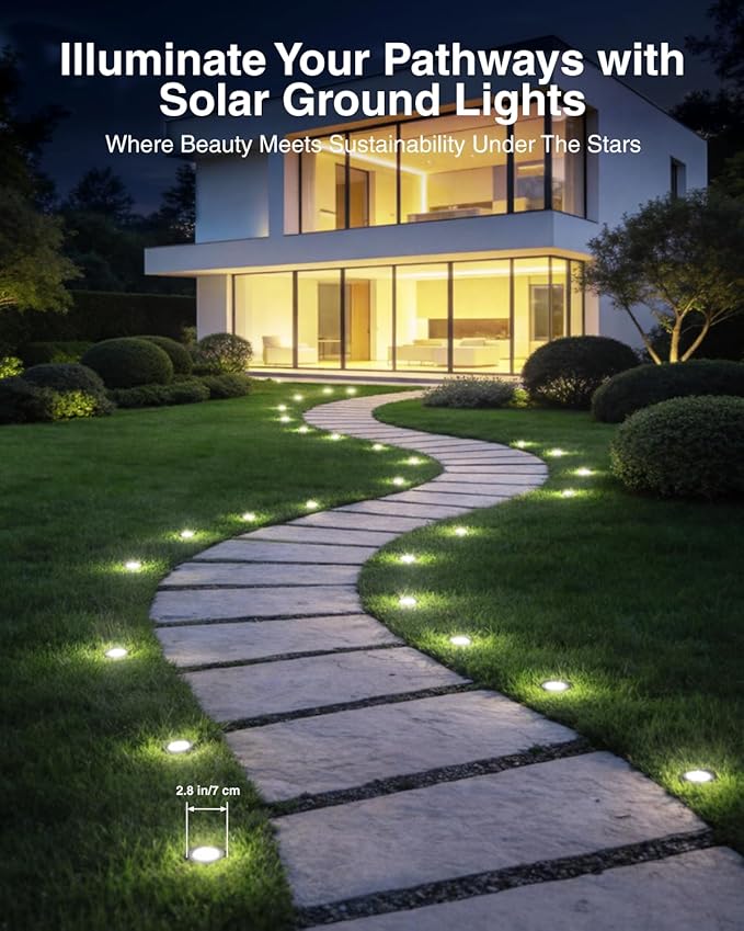 2.8 Inch Mini Solar Ground Lights 12 Pack Solar Lights Outdoor Waterproof Solar Garden Lights Outdoor Landscape Lighting for Pathway Walkway Patio Yard Driveway Cold White