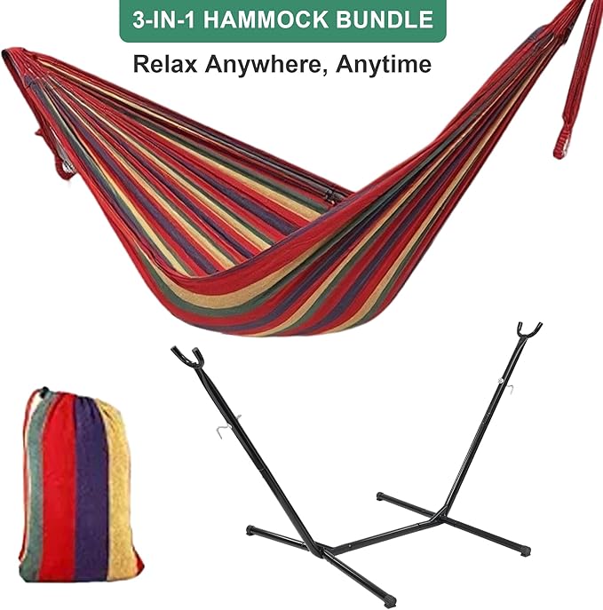 Hammock with Stand for Outside600lb Weight Capacity Adjustable Height 3-in-1 Portable Hammock for Outdoor&ampIndoor Camping Backyard Bedroom(Hammock Stand &amp Carry Bag)