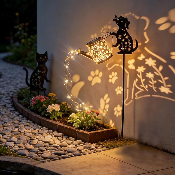 Garden Lanterns Solar Watering CanGarden Decor for Outside Dog Featuring a Metal Dog Silhouette Stake Ideal for Outdoor Landscaping Lawns and Pathways a Perfect Garden Gift for Women