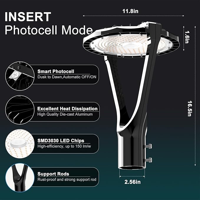 Lightdot LED Post Top Lights 150W Circular Area Light 22500Lm 5000K LED Parking Lot Light with Photocell Outdoor Pole Lights Fixture for Garden Yard Street Lighting - 2 Pack