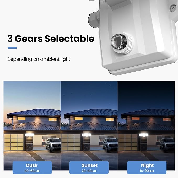 Olafus 120W Plug in Flood Lights Dusk to Dawn LED Outdoor Light with Remote 5 Adjustable Heads IP65 Waterproof LED Security Light with Photocell for Yard Garden Porch White