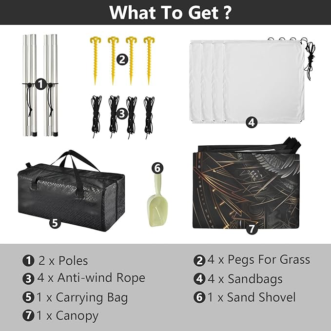 ALAZA Mecha Owl Cyberpunk Black &amp Gold Beach Tent Sun Shelter UPF50+ Protection Beach Shade Canopy w/ 4 Sandbags for Outdoor Camping Fishing Backyard Fun Picnic 10x9 ft