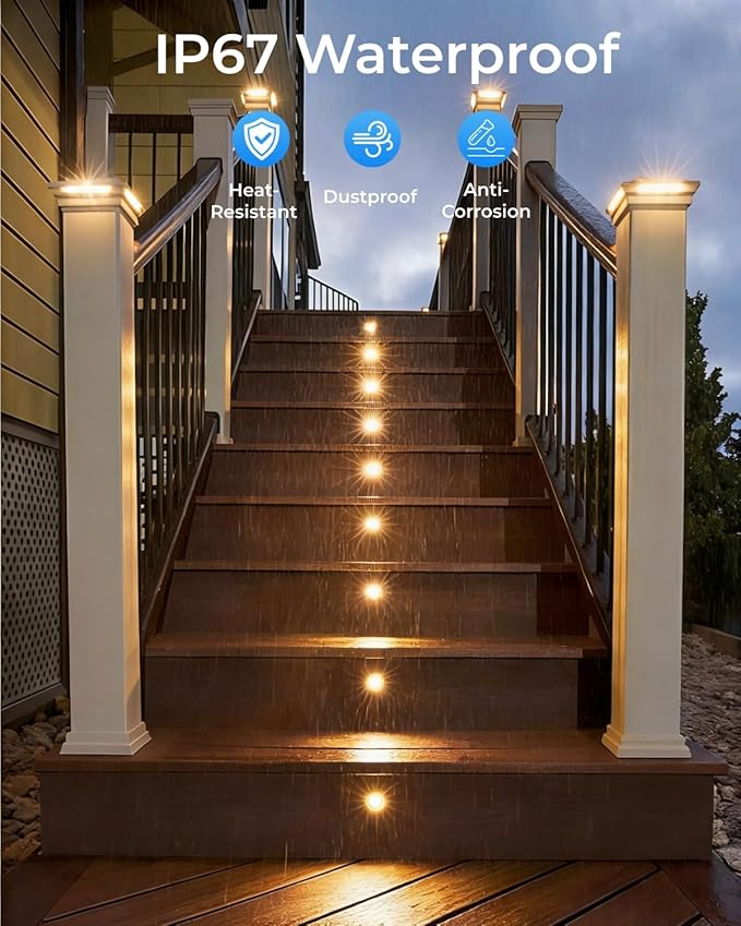 16 Pack LED Recessed Deck Lights with Protecting Shell IP68 Waterproof Warm White 0.6W  Outdoor Landscape Lighting 12V Low Voltage Deck Lights Kit for Garden Yard Step Riser Stair Decoration