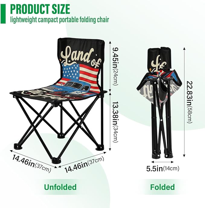 4th of July Independence Day Land of Free Blue Truck Compact Camping Chairs for Adults Lightweight Backpacking Chair Includes Carry Bag Lawn Chairs for Camp Traveling
