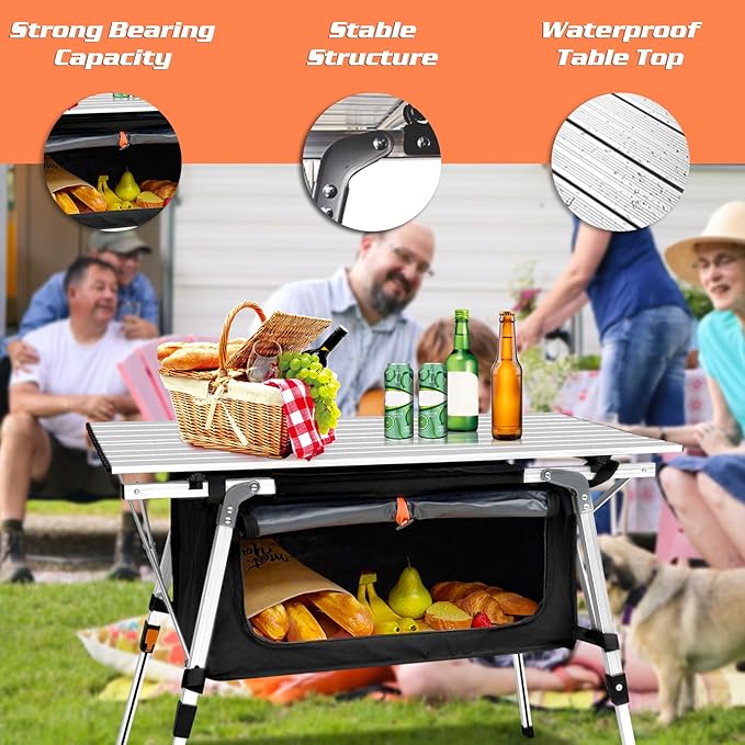 CampLand Aluminum Table Height Adjustable Folding Table Camping Outdoor Lightweight for Camping Beach Backyards BBQ Party (SilverB Rectangle)