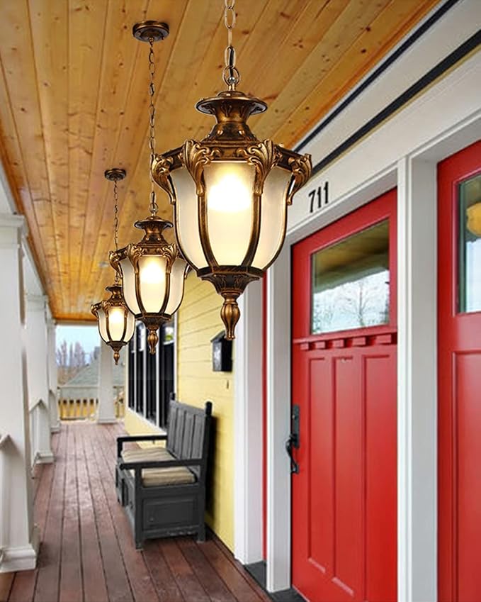 Rustic Victorian E26 Exterior Ceiling Pendant Light American Outdoor Waterproof Chandelier Garden Corridor Grape Frame Pavilion Bronze Hanging Light Adjustable Suspension Lighting Fixture