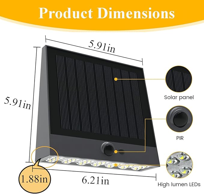 Solar Outdoor Lights 1000LM IP65 Waterproof Solar Flood Lights with 4 Modes 4000K Motion Sensor Solars Wall Light for House Number Porch Frontdoor Backyard