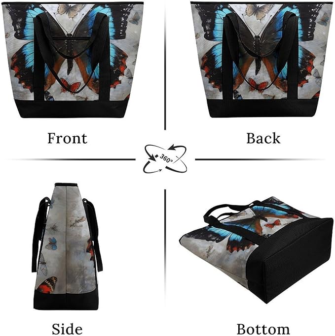 Insulated Shopping BagLarge Reusable Cooler Bags Butterfly Printed Foldable Shopping BagTravel Waterproof Shoulder Bag