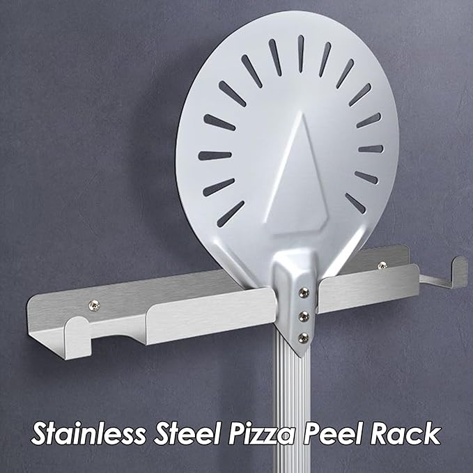 Stainless Steel Peel Rack 16.3 Inch - Wall Mounted Tool Holder | Commercial Kitchen Organizer Shelf for Shovel Spatula Brush Spoon Storage Restaurant Shop Utensil Display Space Saving Installation